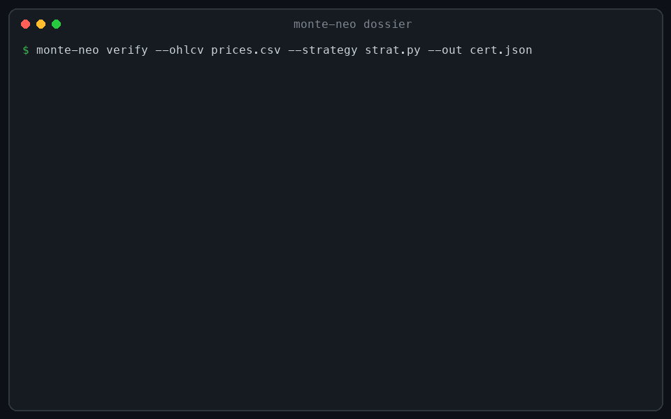 monte-neo verify then monte-neo dossier --framework sr11-7: the folder a committee can file